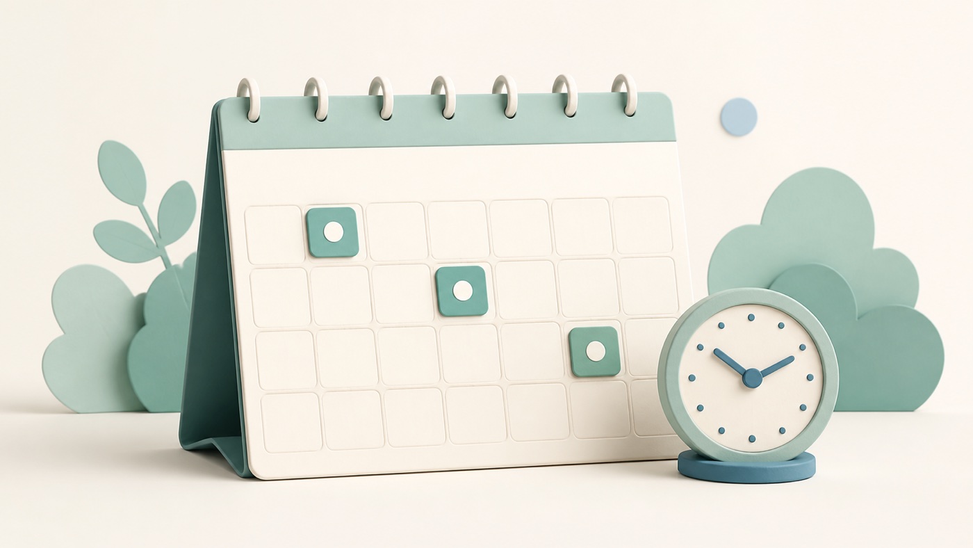 Illustration of three spaced-out options on a calendar with a clock